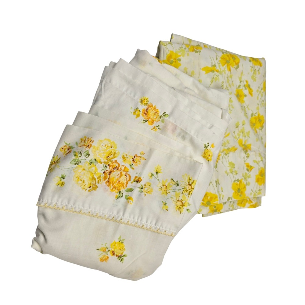 Vintage JCPenney Morgan Jones Twin Sheet Pair Pillowcases Yellow Muslin No Iron